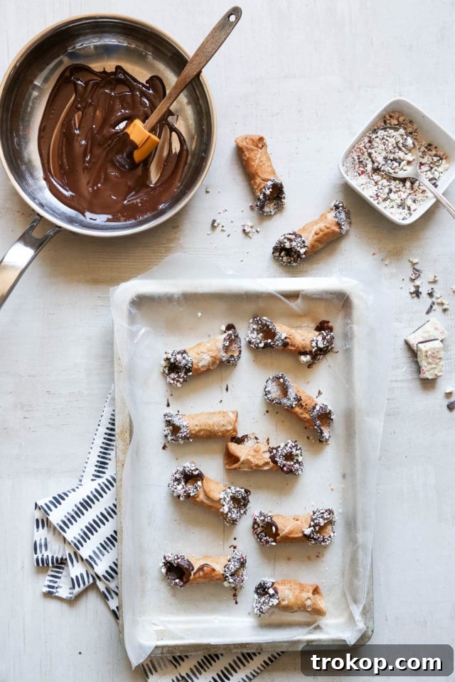 Peppermint bark cannoli recipe by Ashley Rose of the award winning DIY and lifestyle blog, Sugar & Cloth.