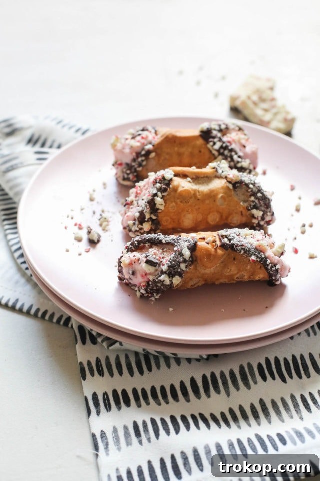 Peppermint bark cannoli recipe by Ashley Rose of the award winning DIY and lifestyle blog, Sugar & Cloth.