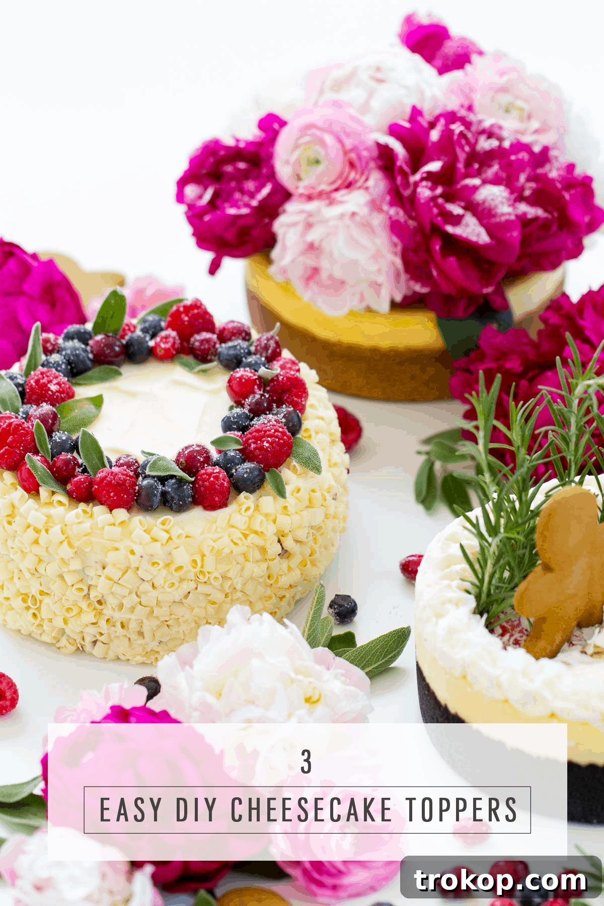 Elevate Your Cheesecake: Creative Topping Ideas 12 Collection of three cheesecakes, each featuring a different DIY winter topper