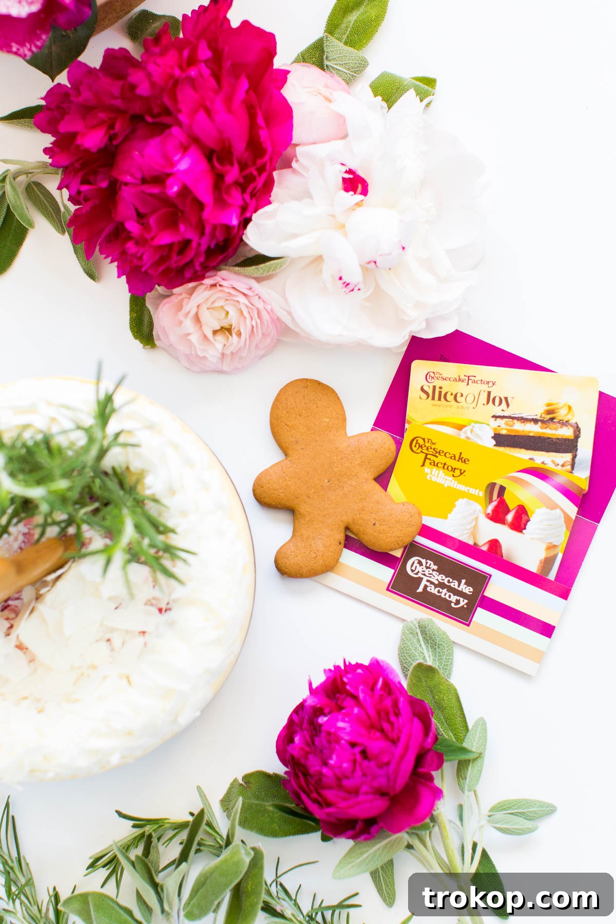 Elevate Your Cheesecake: Creative Topping Ideas 10 Festive gingerbread man and rosemary tree cheesecake topper from an aerial view