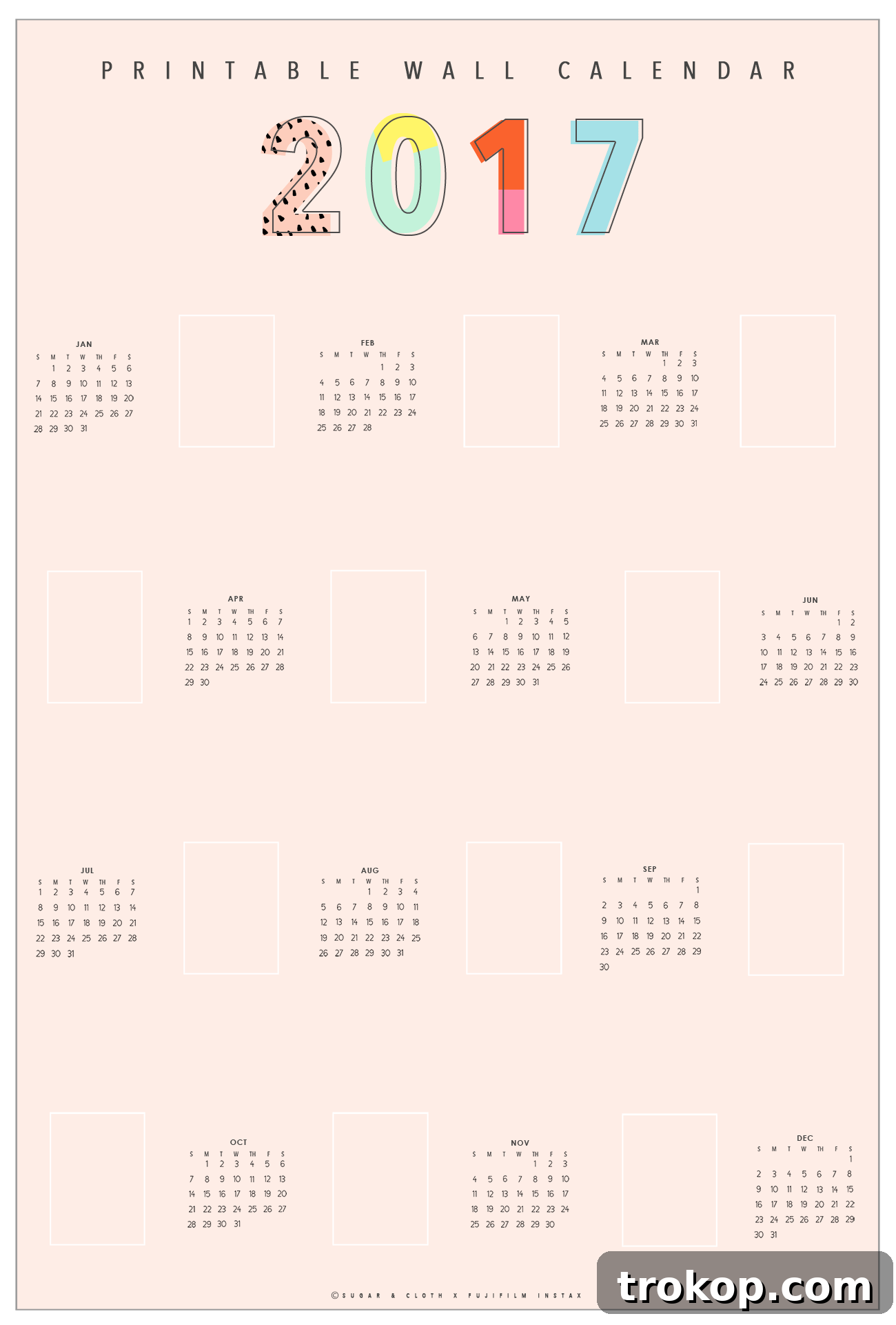 Free DIY Printable Photo Wall Calendar by lifestyle blogger Ashley Rose of Sugar & Cloth