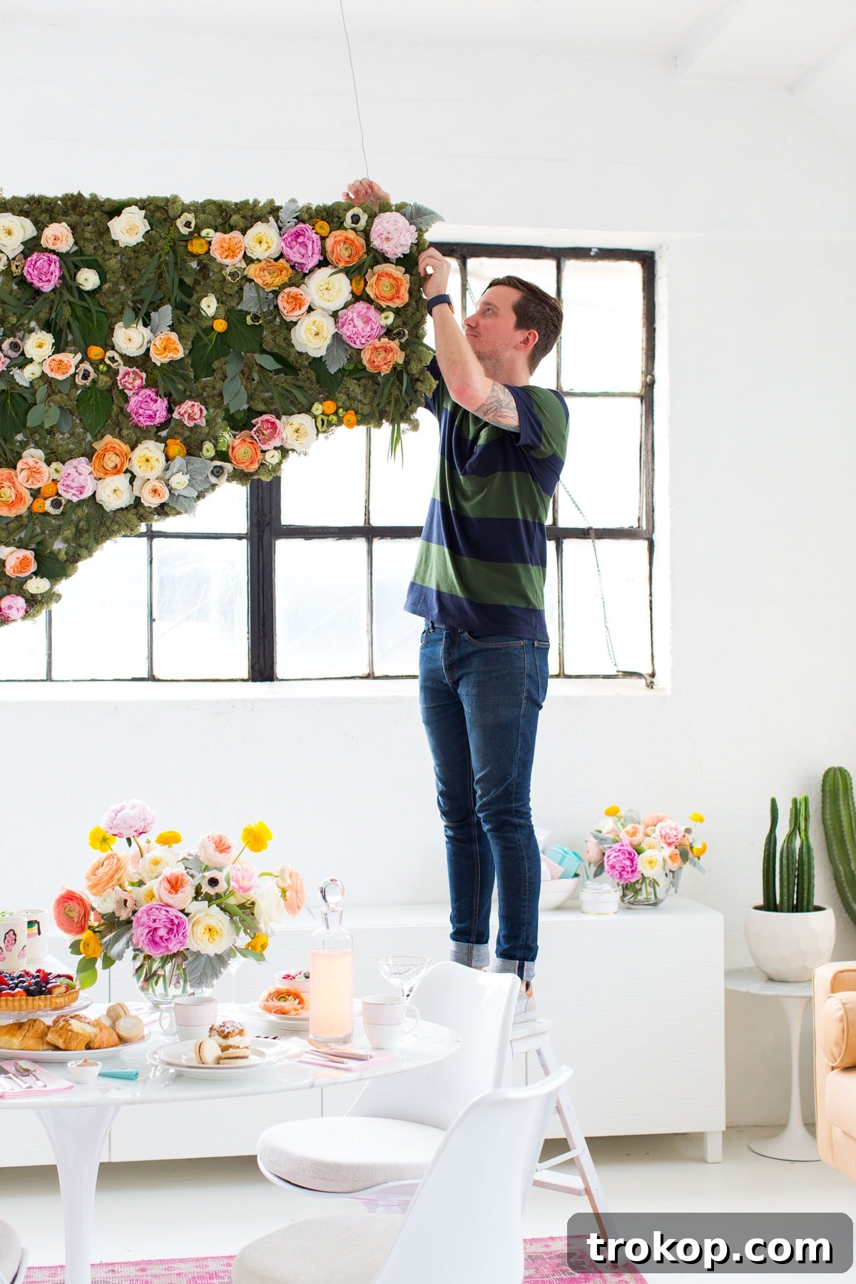 Side view of the impressive DIY floral wall installation