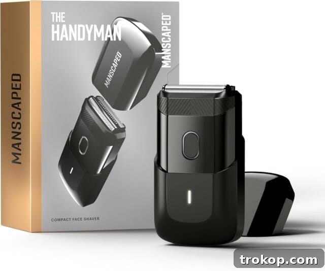 MANSCAPED® The Handyman™ Compact Face Shaver – Portable Men’s Travel Facial Hair Groomer, USB-C Rechargeable Electric Razor, Waterproof