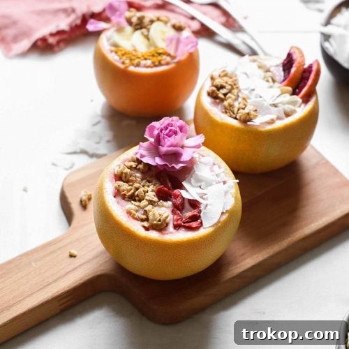 Winter Citrus Smoothie in Grapefruit Bowls, a refreshing and healthy recipe by Sugar & Cloth.