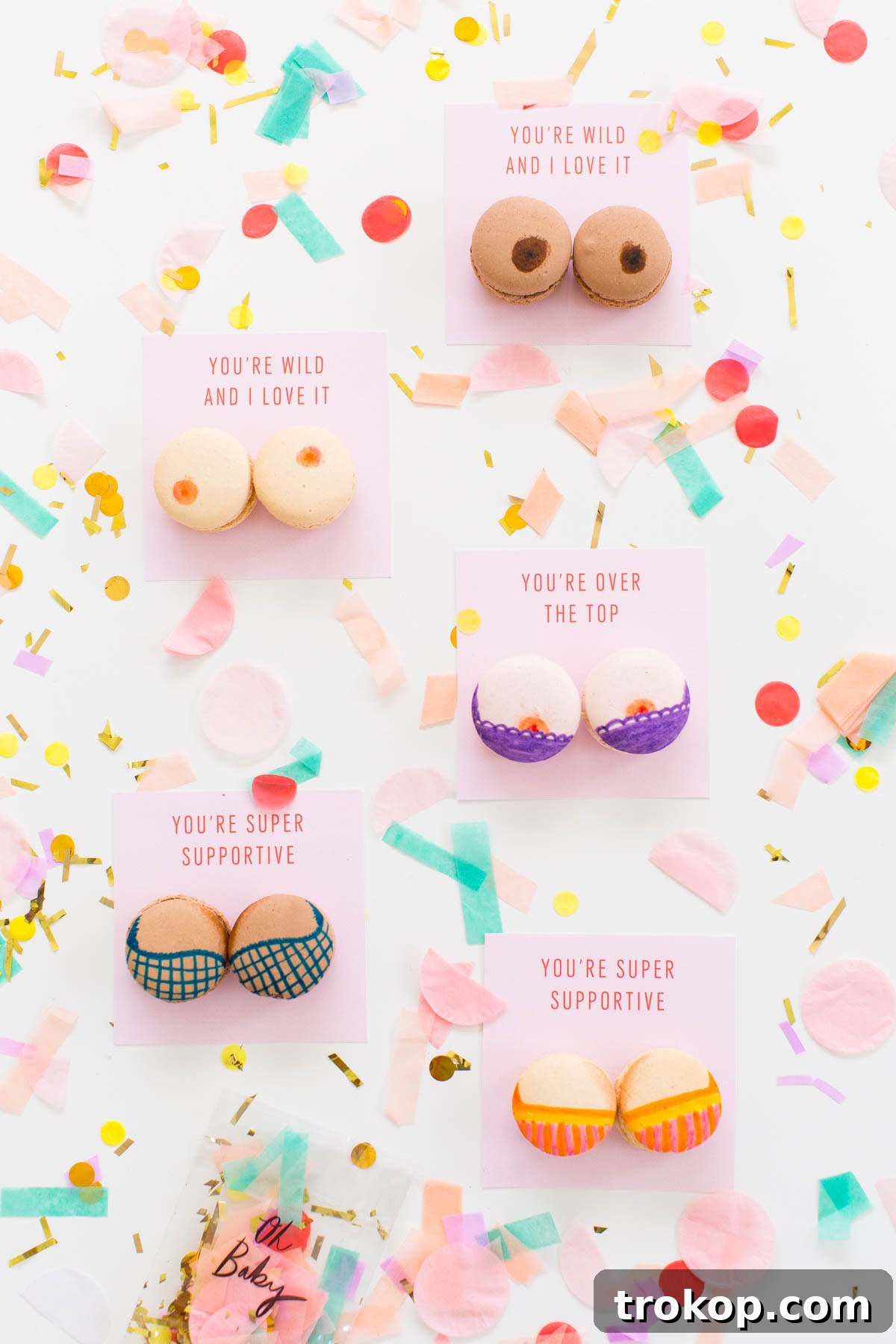 Playful DIY Boob Macarons and printable Galentine's Day cards for a fun celebration