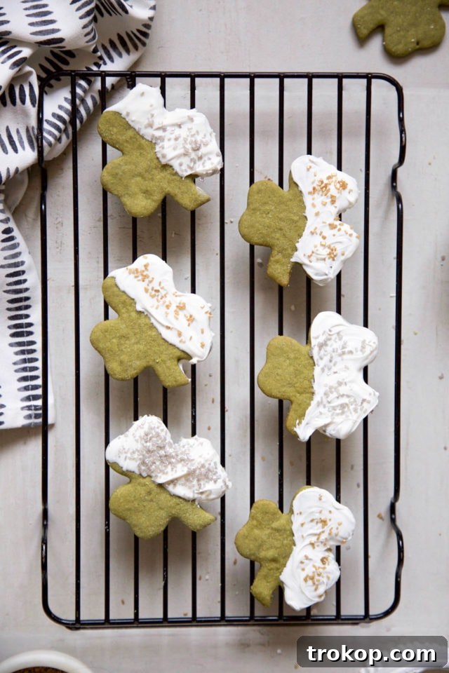 Vibrant Green White Chocolate Shamrock Matcha Cookies