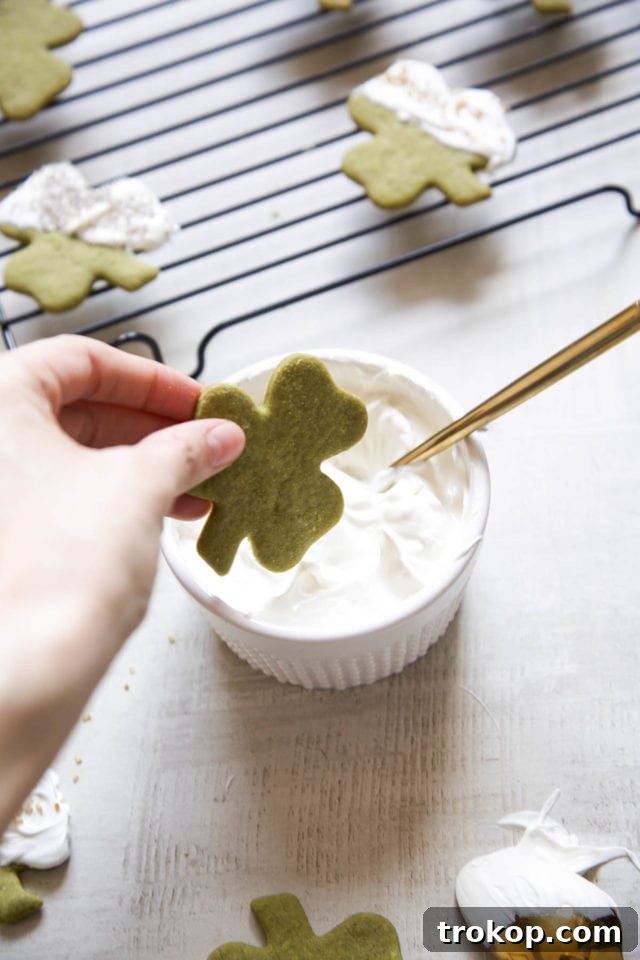 White Chocolate Shamrock Matcha Cookies presented beautifully on a dish