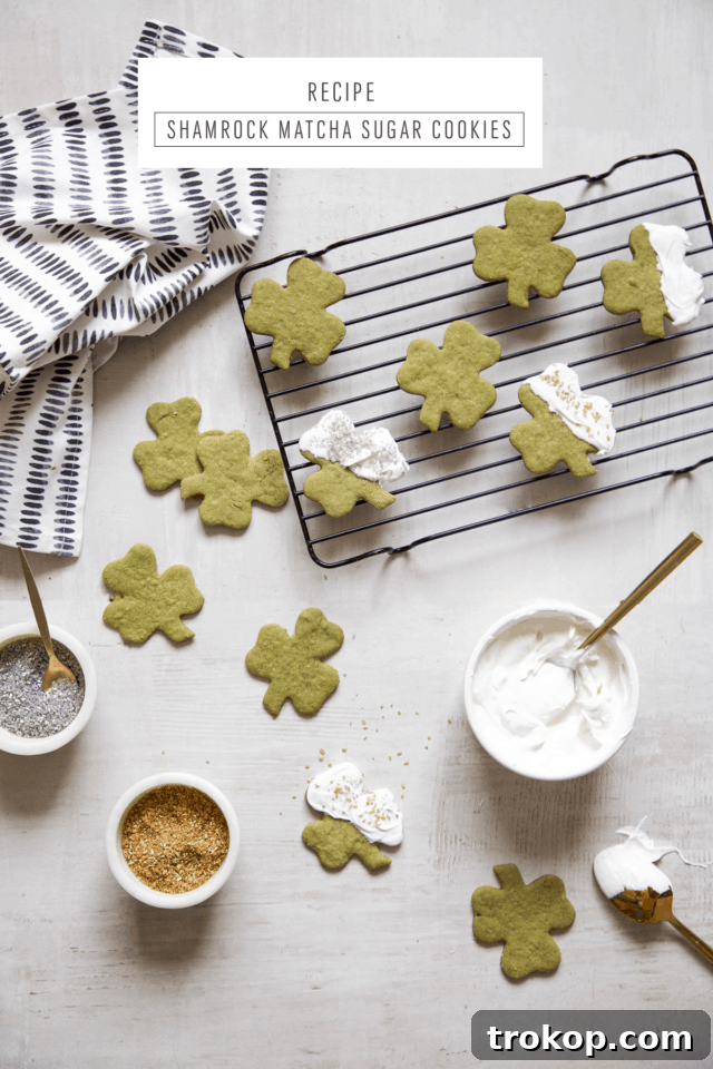Plate of White Chocolate Shamrock Matcha Cookies, ready to be enjoyed