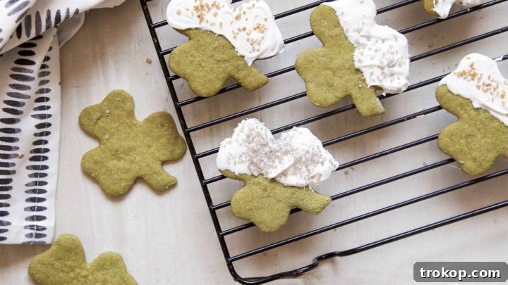 White Chocolate Shamrock Matcha Cookies, a green and delicious treat for St. Patrick's Day.