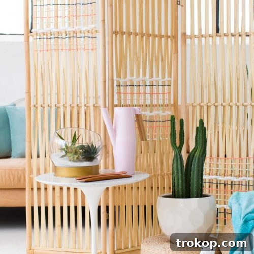 DIY Woven Room Divider, a handmade project for creating privacy and style in any room.