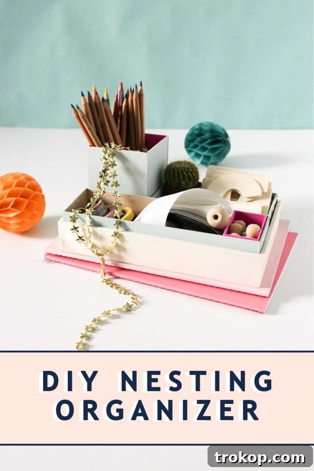 photo of an office diy nesting organizer by top Houston lifestyle blogger Ashley Rose of Sugar & Cloth