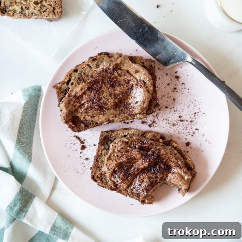 Decadent Chocolate Chip Banana Bread with a luxurious Whipped Mocha Mascarpone Topping.