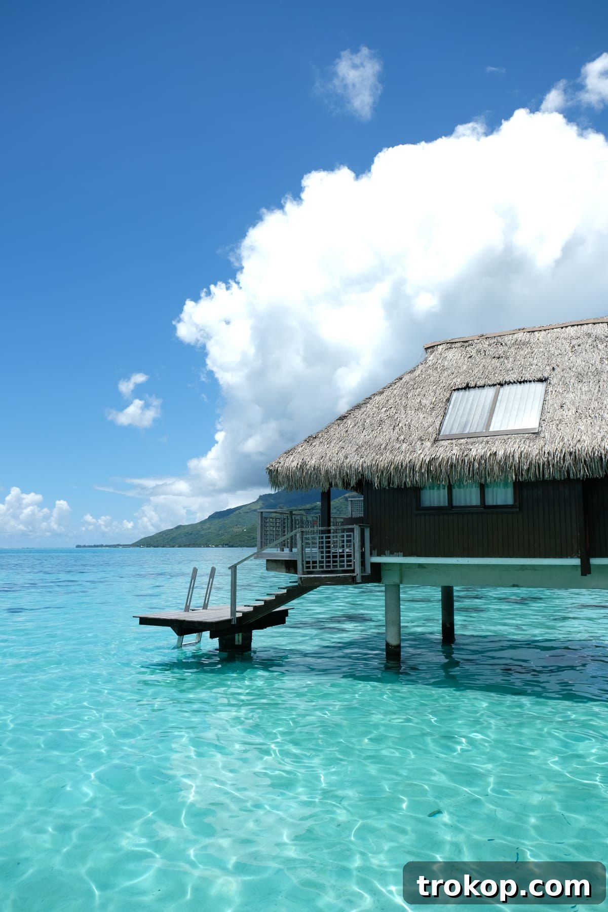 Honeymooners enjoying the shallow waters surrounding their bungalow