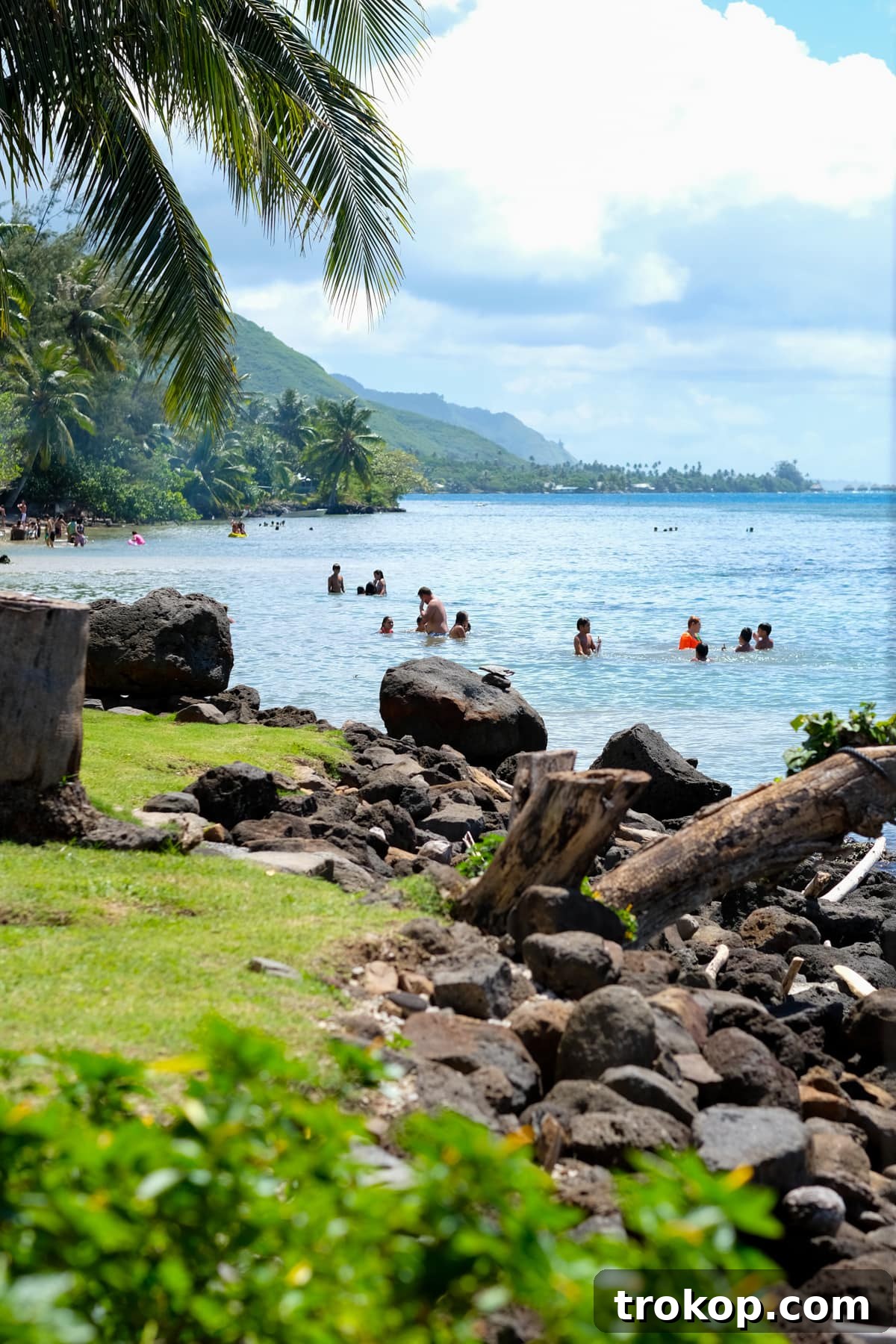 Clear turquoise waters and pristine sand in Moorea