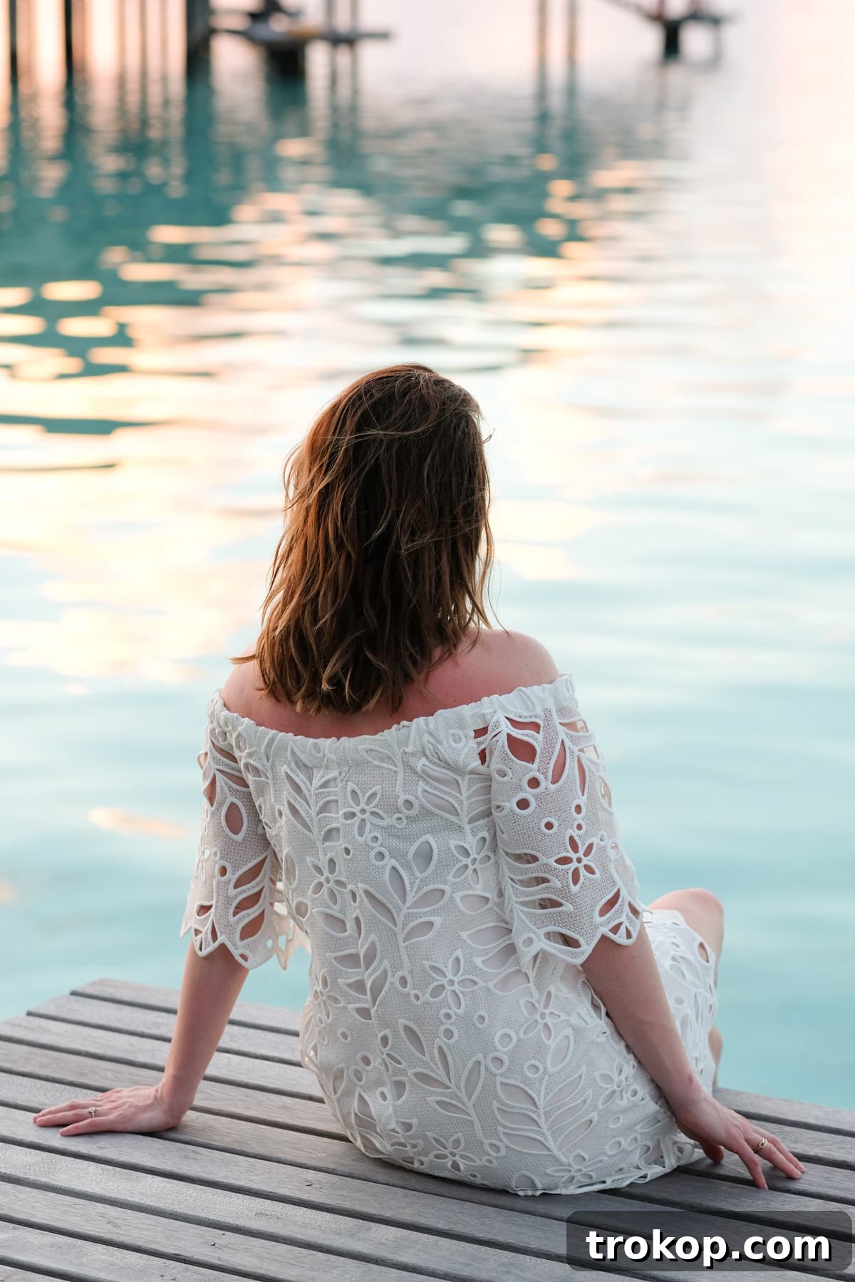 Sunset view from a private overwater bungalow in Moorea
