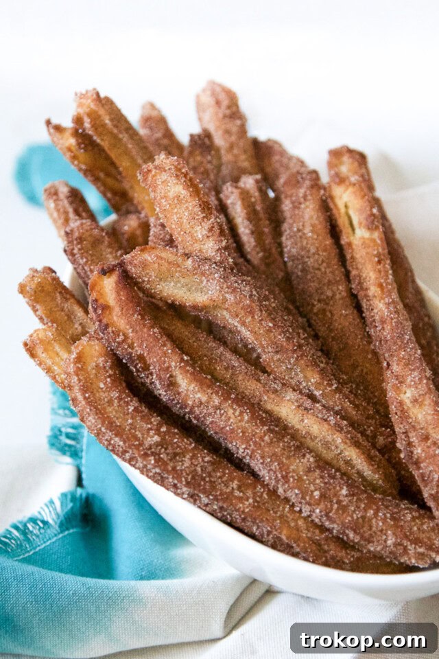 A plate of cinnamon churros artfully arranged around a small bowl of dipping sauce.