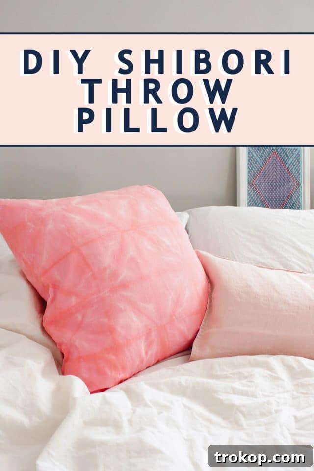 Craft Your Own Shibori Tie Dye Pillow 11 Overview shot of a DIY Shibori Throw Pillow by top Houston lifestyle blogger Ashley Rose of Sugar & Cloth