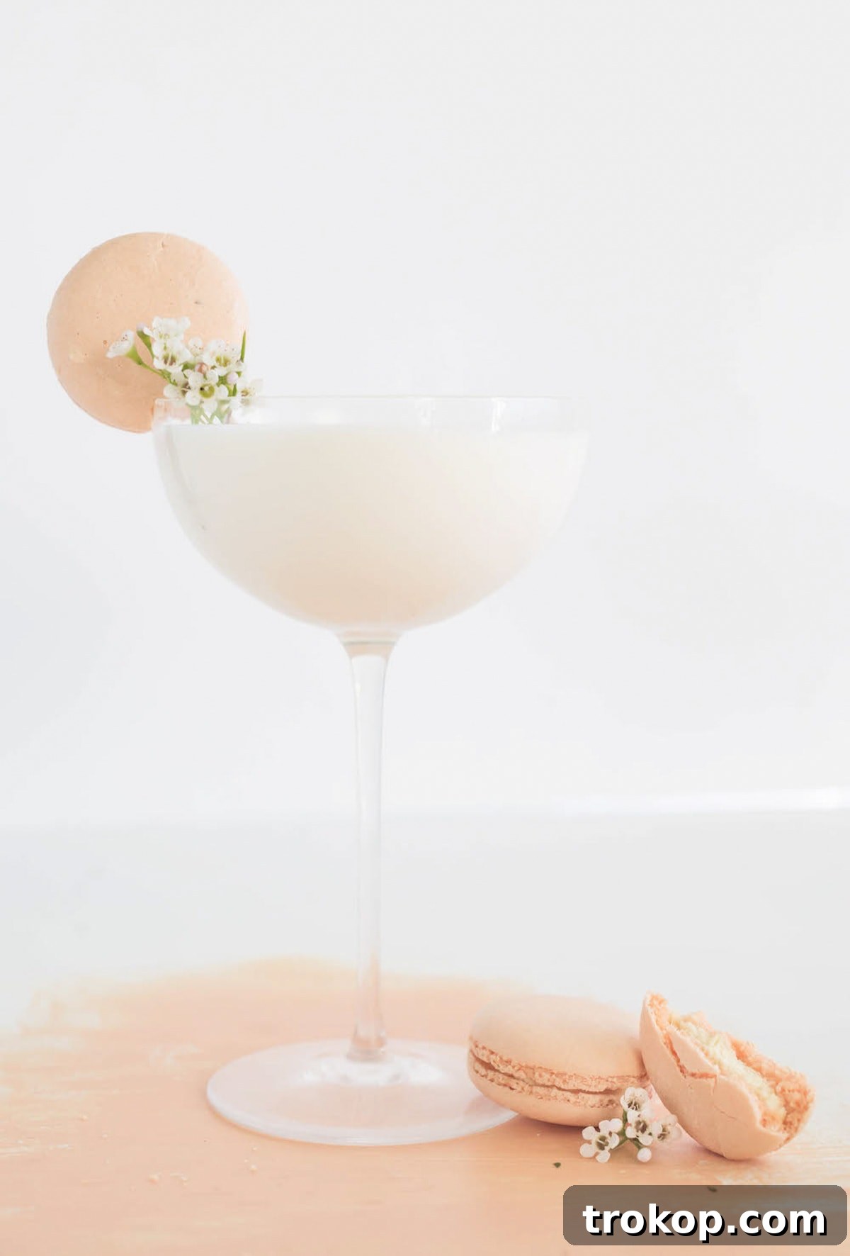 Another perspective of a macaron cocktail, highlighting its elegant presentation and colorful elements.