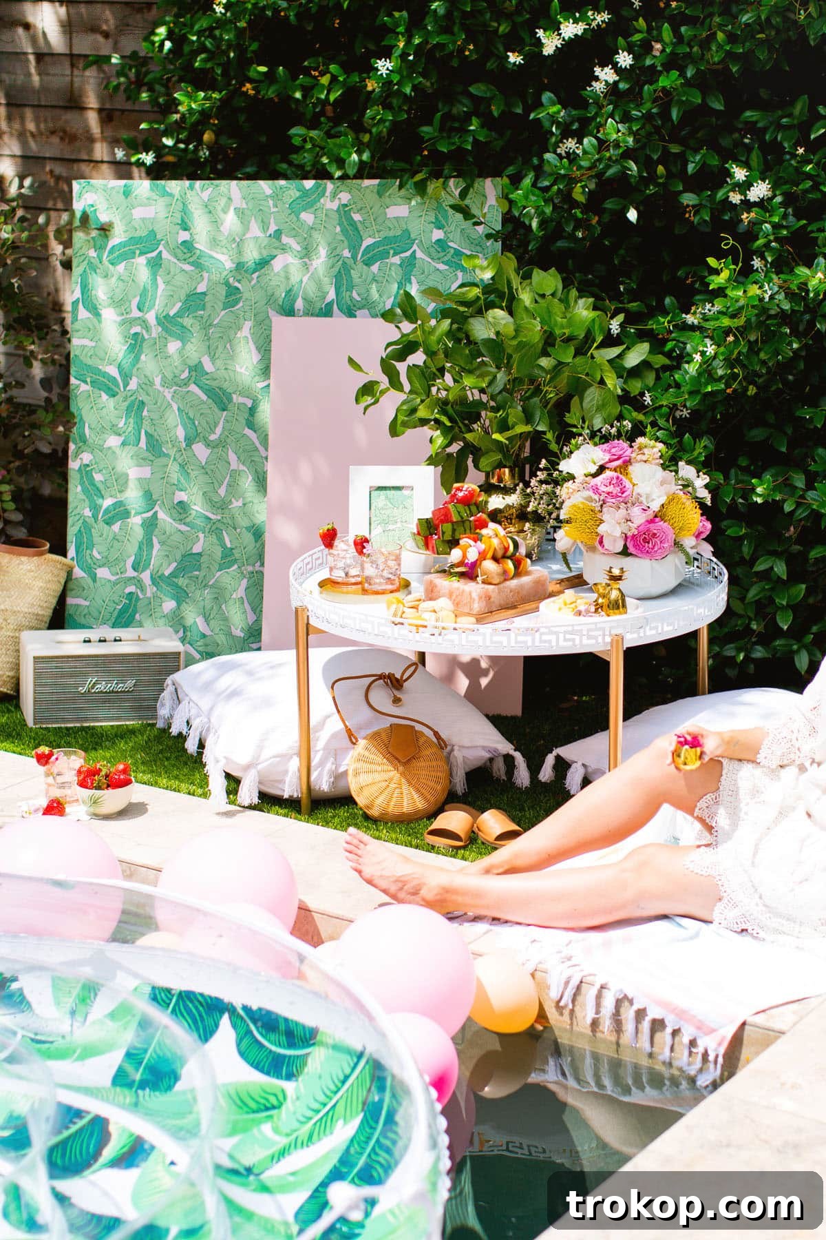 Opulent Poolside Soirees 11 Overall view of a chic and attainable poolside party setup.