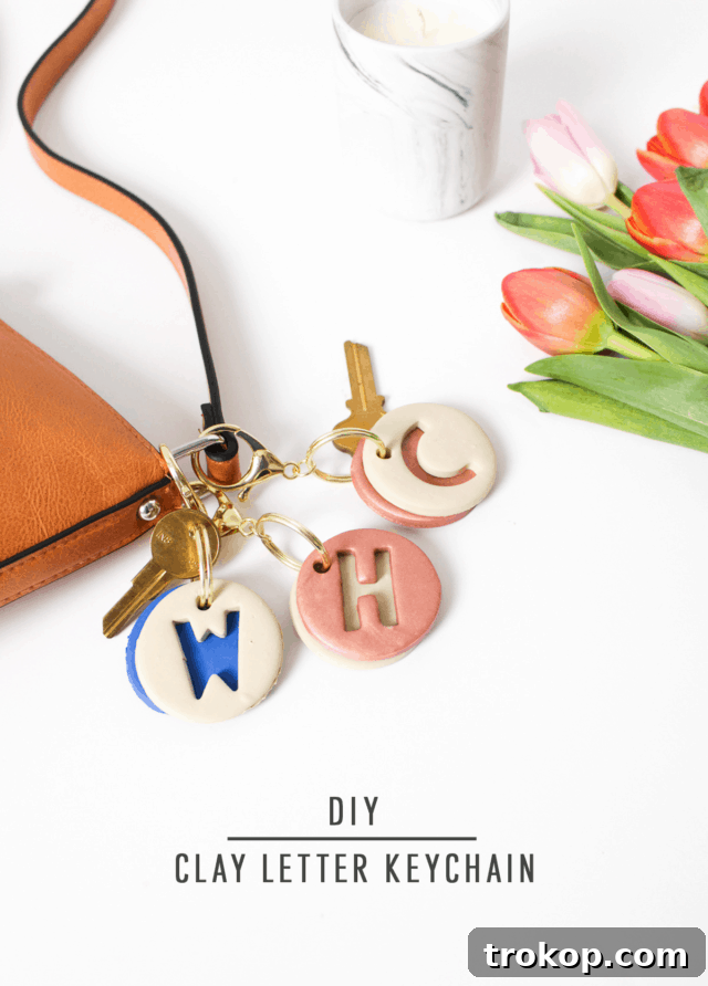 Create Your Own Custom Initial Keychain 9 DIY clay letter keychain by Sugar & Cloth, an award winning DIY, home decor, and recipes blog.