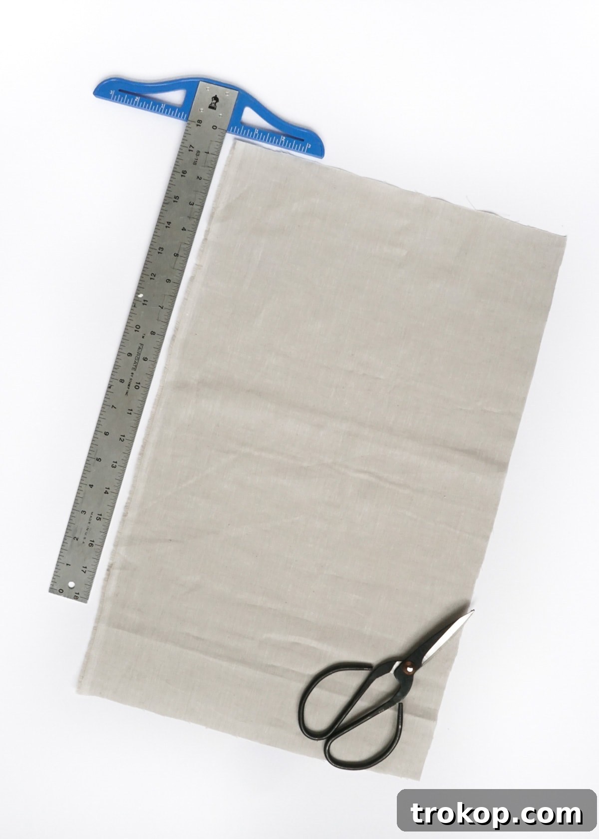 DIY Tailored Pleat Lumbar Cushion 4 Materials for DIY Structured Pleat Lumbar Pillow including fabric and tools.