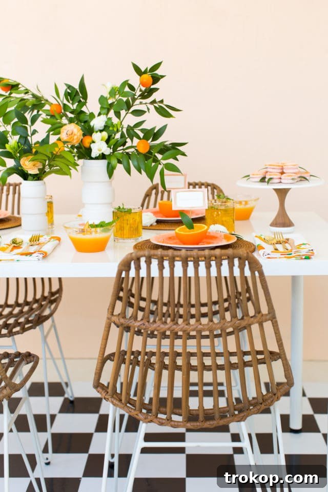 Stylishly arranged table for an orange themed party