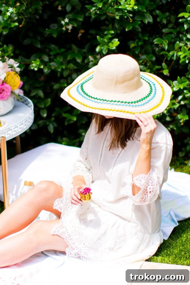 Close-up of a finished Ric Rac DIY Sun Hat, highlighting the colorful ribbon details