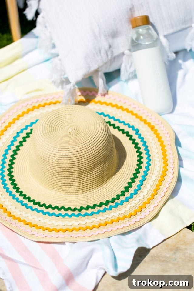 Styling a Ric Rac DIY Sun Hat with a summer outfit, capturing the effortless charm