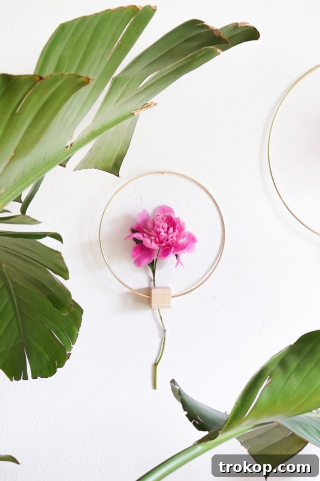 Minimalist Flower Wall Hang with blooming peonies, showcasing elegant DIY home decor