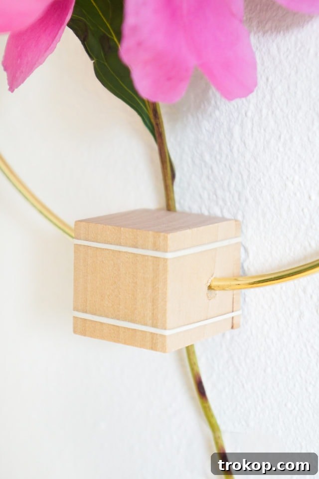 DIY Minimalist Flower Wall Hang: Step 5, adjusting the flower for perfect centering within the hoop