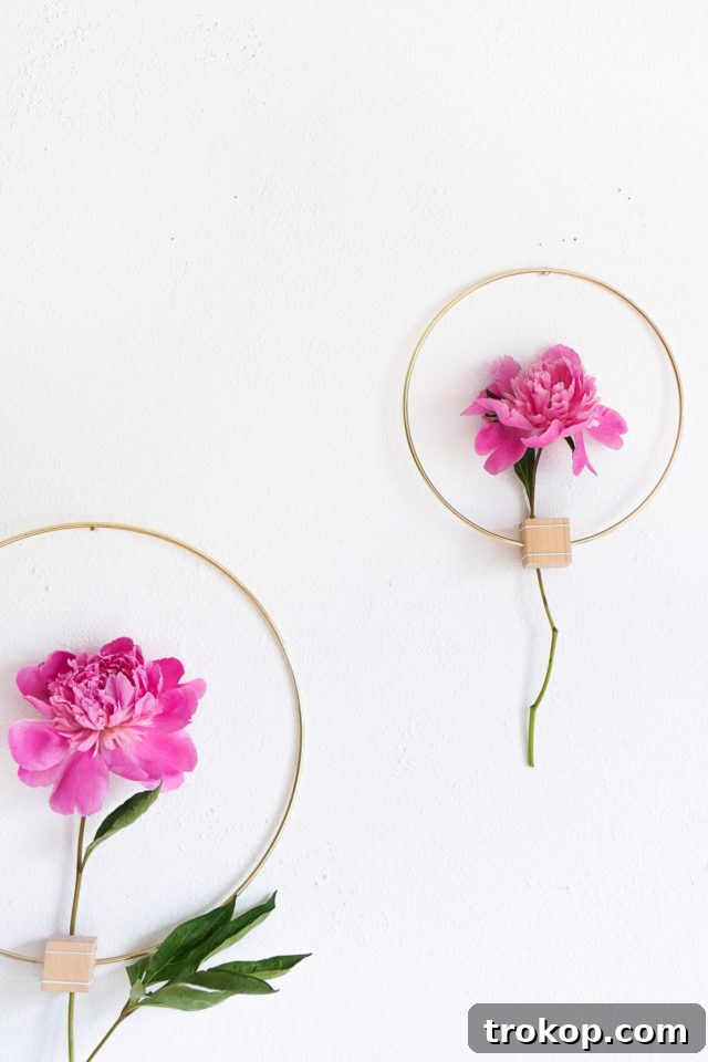 Beautiful DIY Minimalist Flower Wall Hang displayed on a wall, showcasing bohemian home decor