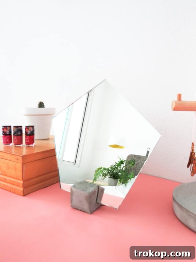 Full view of the stylish Concrete DIY Vanity Mirror.