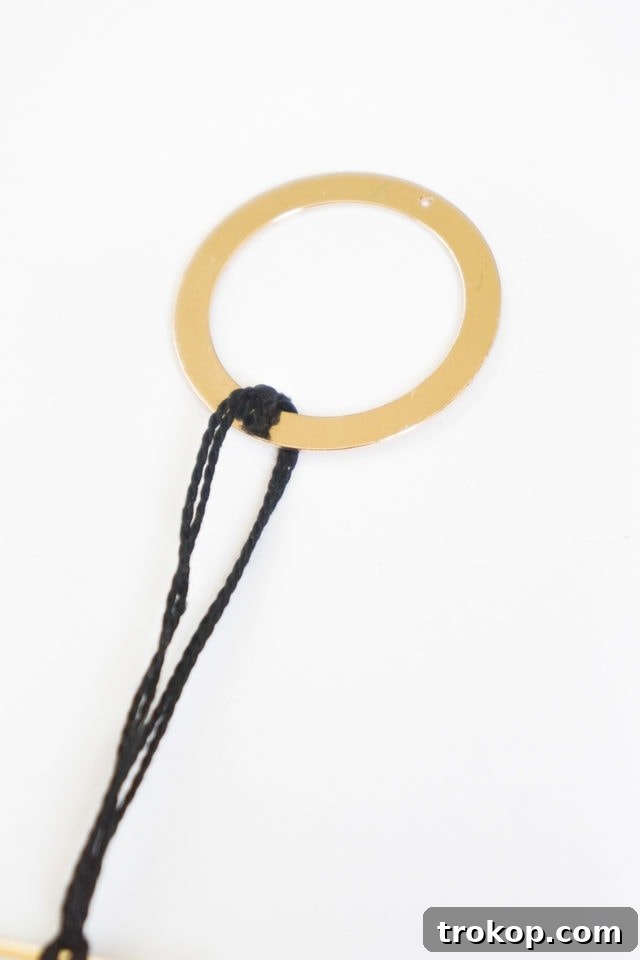 Step 8: Connecting the top brass circle to the triangle using flossing