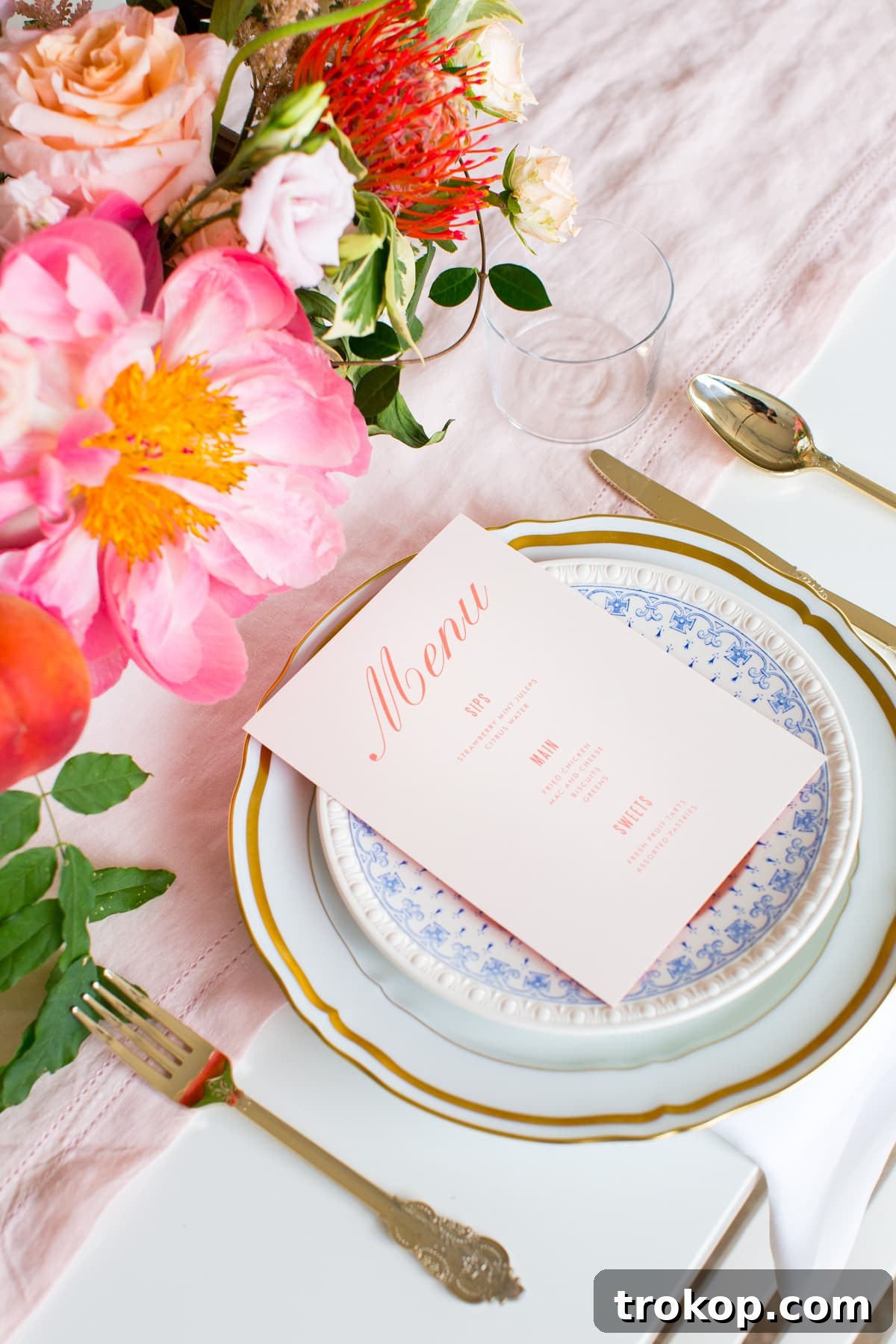 Vintage-inspired bridal shower with peony floral arrangements