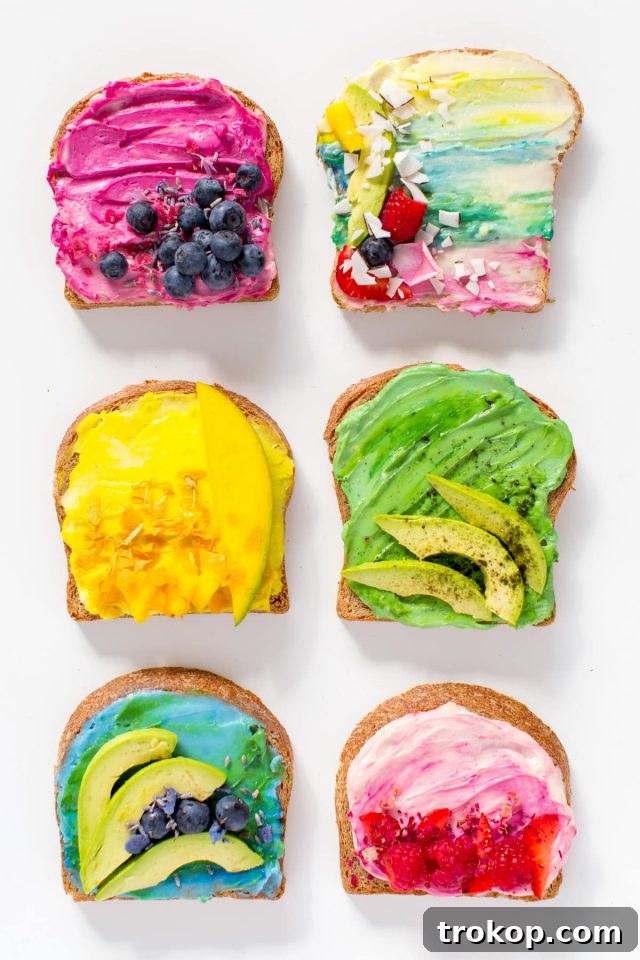 All Natural Unicorn Toast Recipe with colored cream cheese