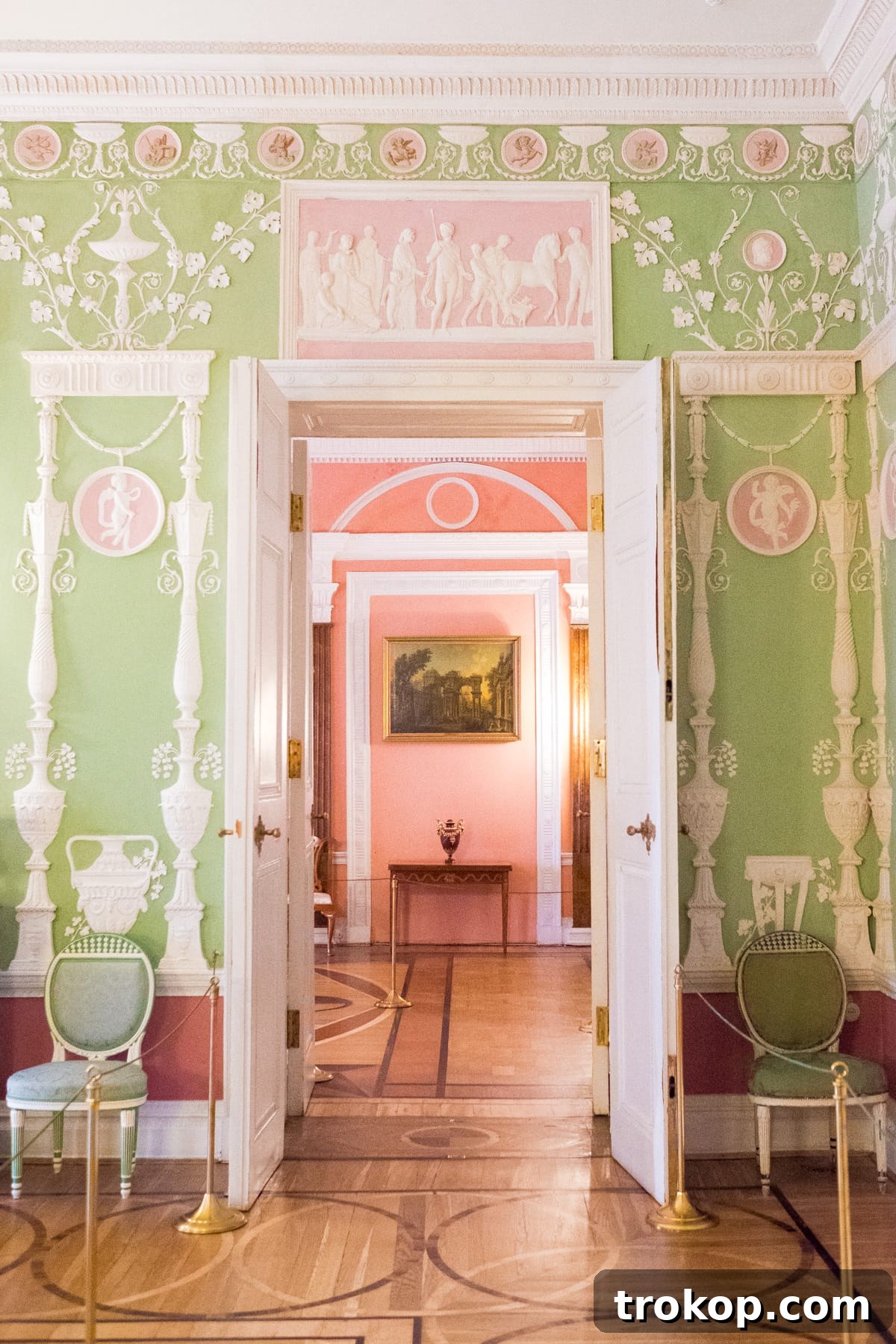 Our Scandinavian Journey - Tallinn, St. Petersburg, Helsinki and Stockholm 15 Ornate pink and green room in a Russian palace