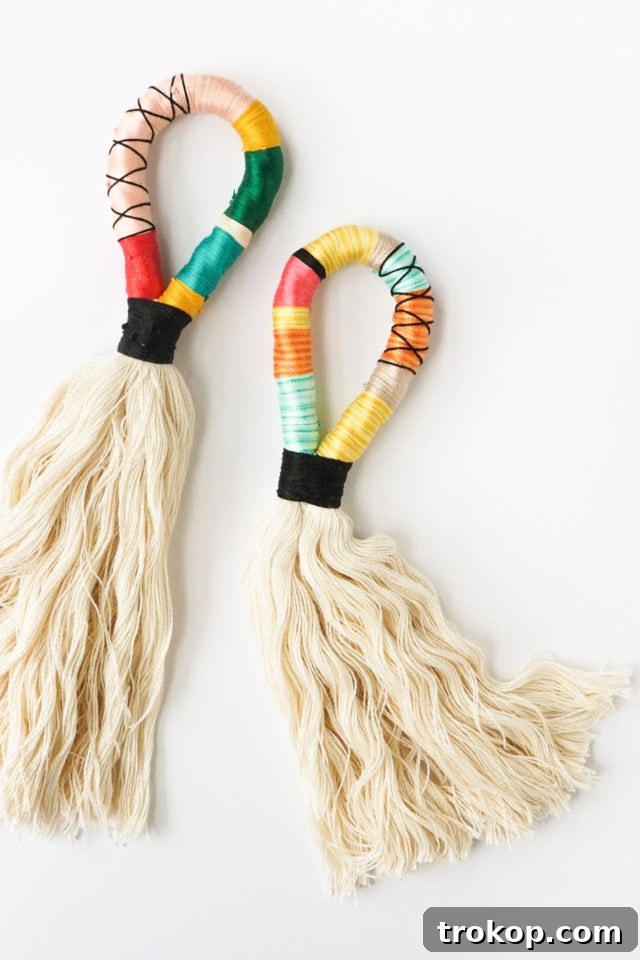 Finished DIY Door Handle Tassel hanging on a white door