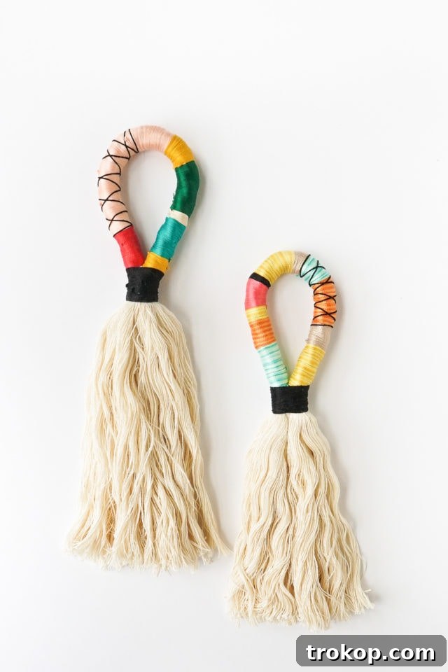Collection of colorful DIY door tassels with various patterns