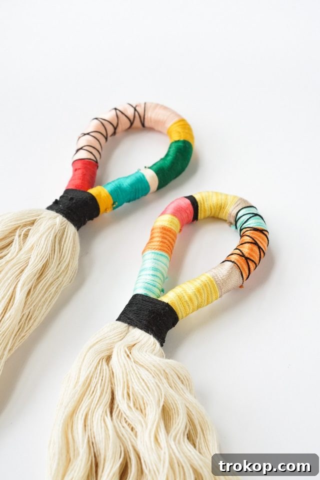 Close-up of Colorful DIY Door Handle Tassels in a Home Setting