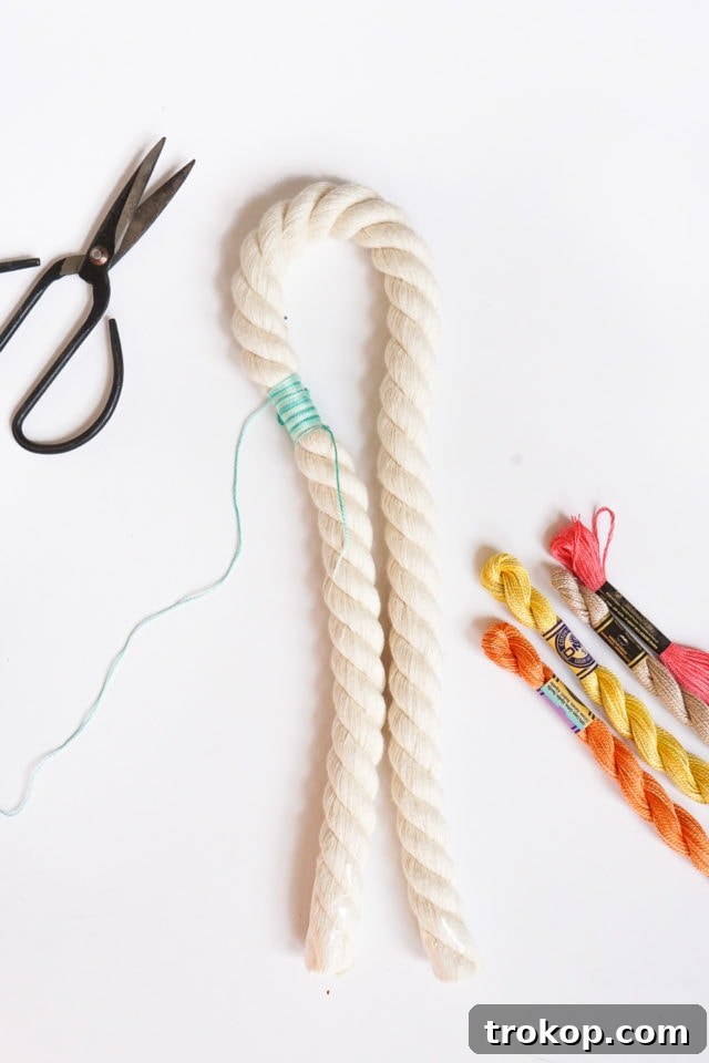 Step 1: Cutting and folding jumbo cotton rope for DIY tassel