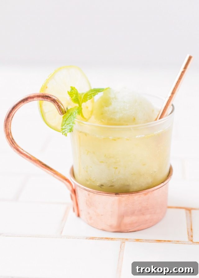 Refreshing Moscow Mule Float with lime sorbet, a perfect summer cocktail