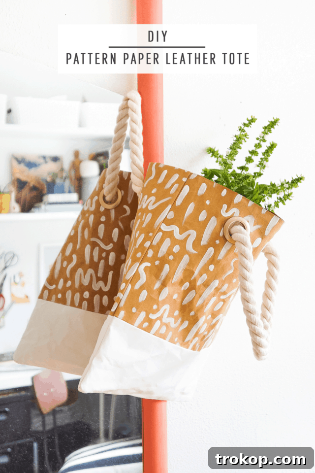 DIY Pattern Paper Leather Tote by Ashley Rose of Sugar & Cloth, a top lifestyle blog in Houston, Texas
