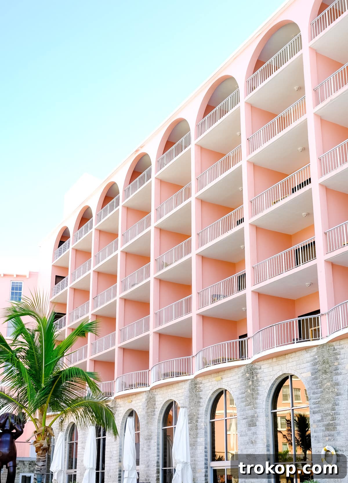 The vibrant and iconic staircase at The Hamilton Princess in Bermuda