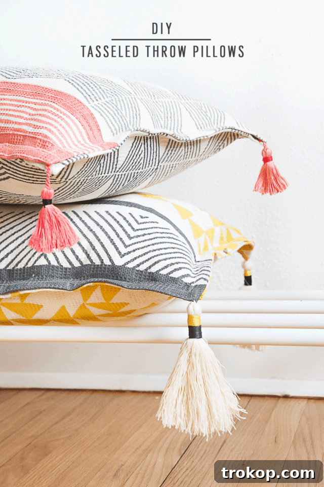 DIY Tasseled Throw Pillows by Ashley Rose of Sugar & Cloth, a top lifestyle blog in Houston, Texas
