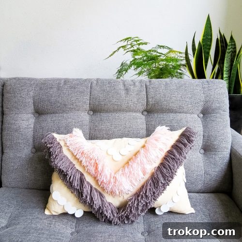 DIY Woven Yarn Fringe Throw Pillow, a step-by-step craft project