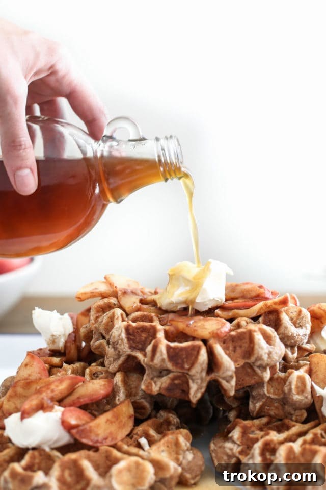 Bourbon-Glazed Spiced Apple Cinnamon Waffles 2 Fluffy Spiced Apple Cinnamon Waffles with Bourbon Maple Syrup