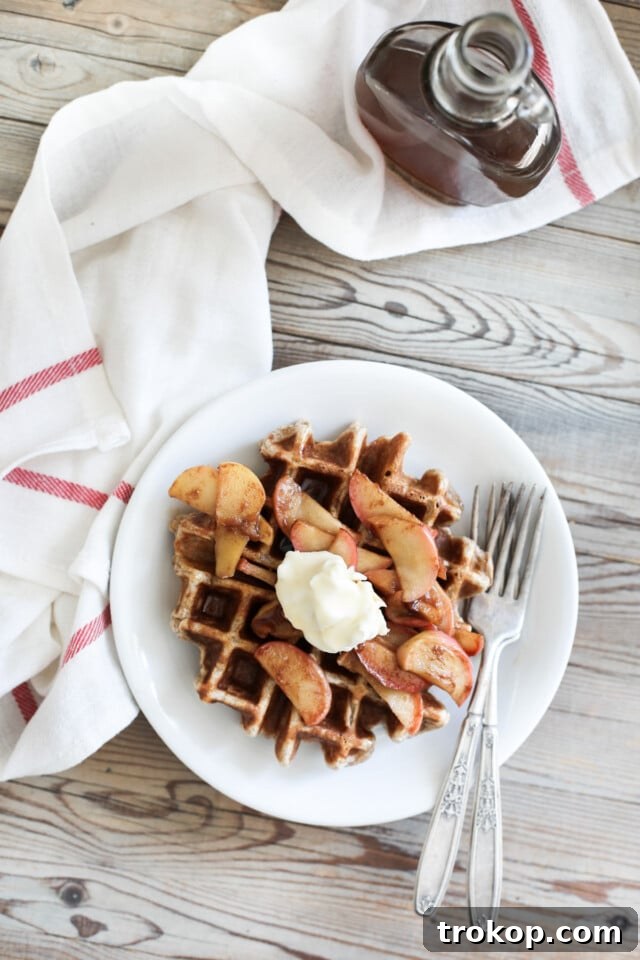 Bourbon-Glazed Spiced Apple Cinnamon Waffles 8 Close-up of fluffy Cinnamon Waffles with bourbon syrup