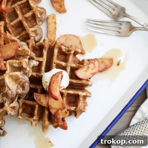 Spiced Cinnamon Apple Waffles with Bourbon Syrup, a perfect fall breakfast