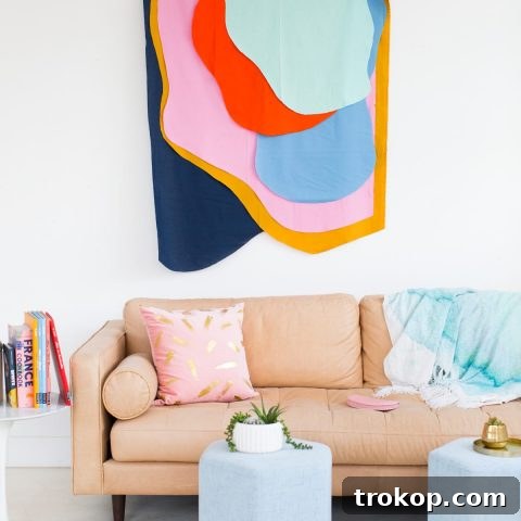 Colorful DIY Fabric Wall Hanging by top Houston lifestyle blogger Ashley Rose of Sugar and Cloth