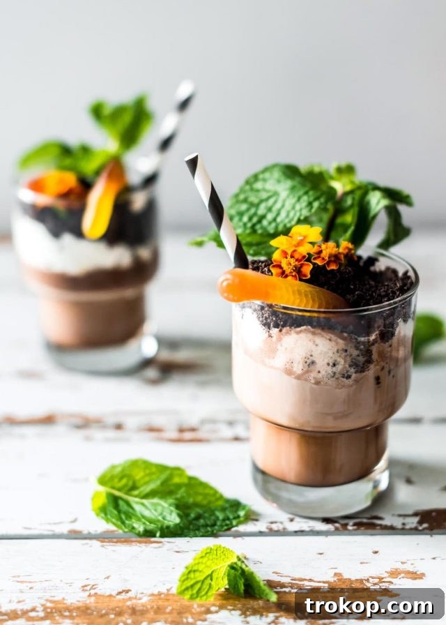 Another perspective of a Boozy Dirt Cup, highlighting the layers